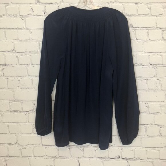 Lilly Pulitzer Navy Elsa Silk Blouse Size L - Picture 3 of 7